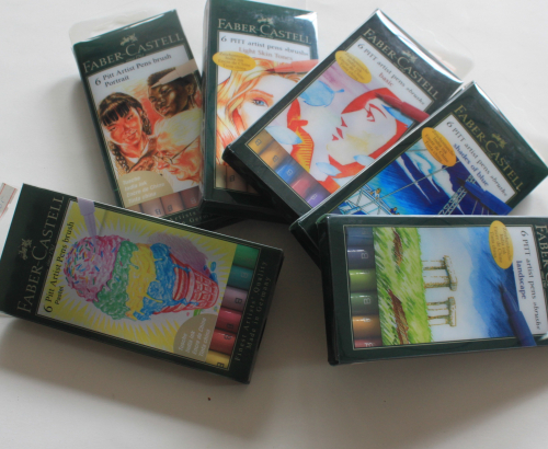 Faber-Castell Pitt Artist Pen Brush ink pen, case of 6, pastel shades